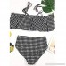 Remidoo Women Swimsuit Two Piece Bikini Grid Printed Ruffle Flounce Off Shoulder Beachwear Black B07PF8HTVW